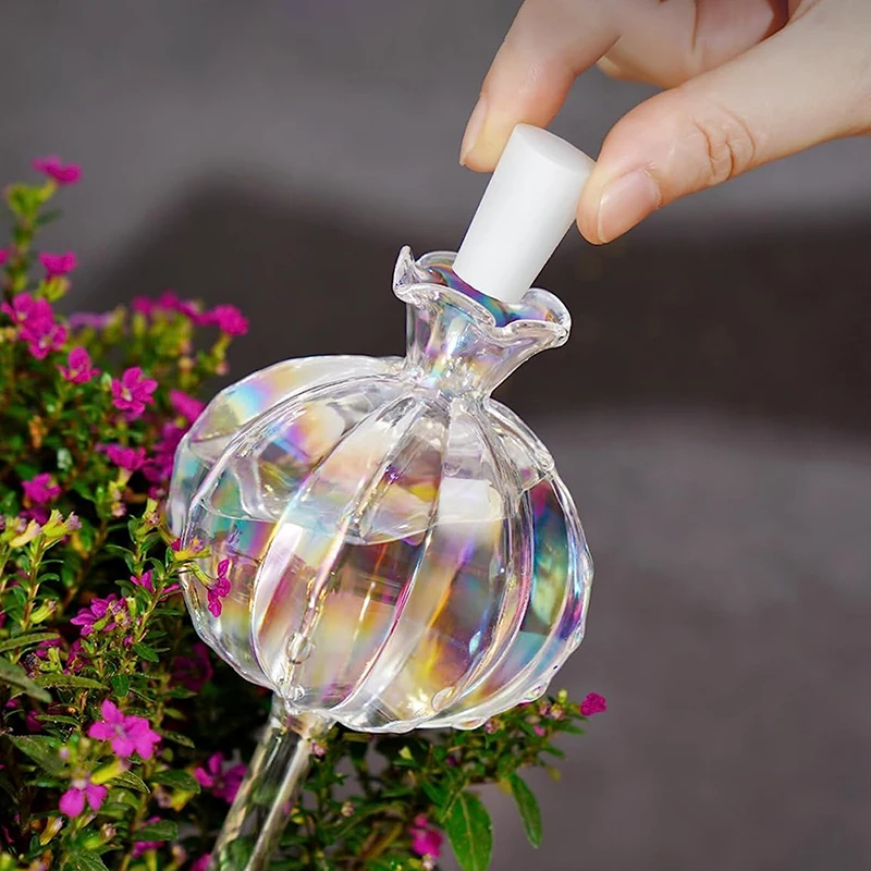 Bombillas de riego automático de plantas de vidrio, gotero de agua con forma de flor, dispositivo ligero para plantas de interior, sistema de riego por goteo