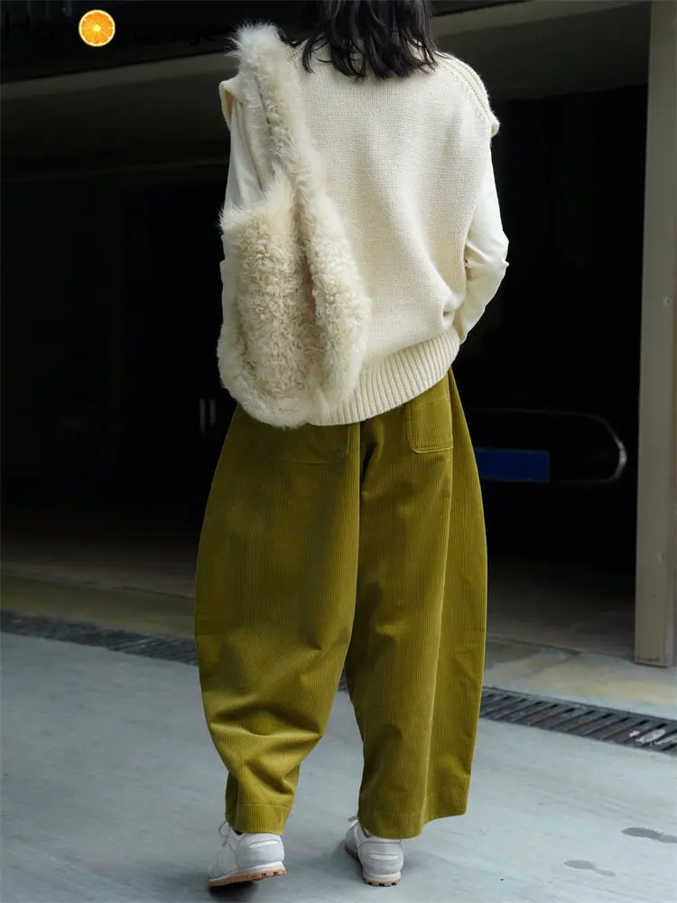HanOrange 2026 Otoño Invierno Pantalones Anchos de Pana con Cordón Elástico para Mujer, Cintura Elástica, Holgados, Casuales y Cómodos