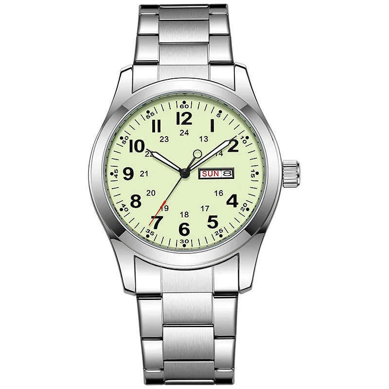 Reloj de Hombre 2026 de 42 mm con Esfera Luminosa que Brilla en la Oscuridad, Fecha y Día, Correa de Lona Verde, Resistente al Agua 30M, Correa Color Caqui
