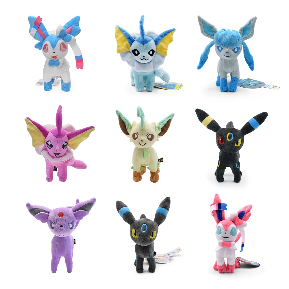 Leafeon Vaporeon Glaceon Sylveon Espeon Umbreon Sylveon juego de juguetes de peluche para regalo coleccionable, peluches suaves rellenos