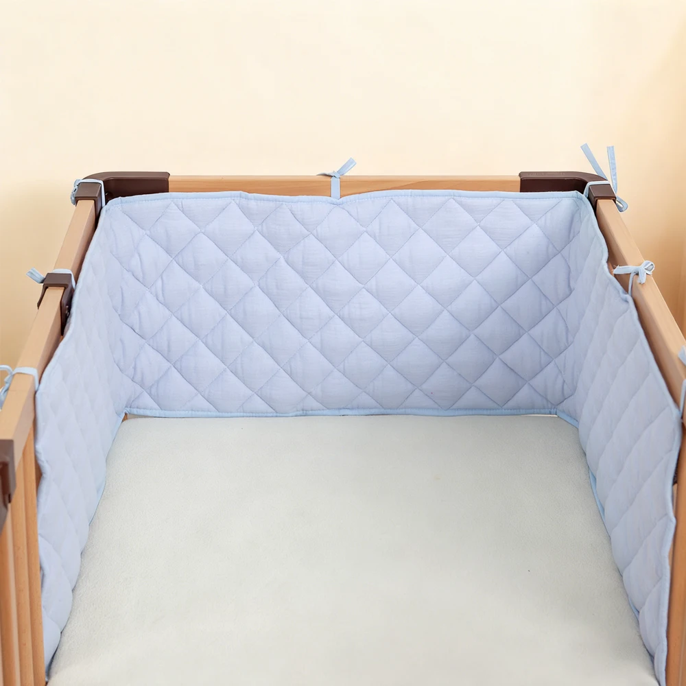 Parachoques en la cuna, cojín de cuna de una pieza a cuadros de crepé, protección para barra de cama de bebé, parachoques para cama de bebé suave para dormir de algodón Beige