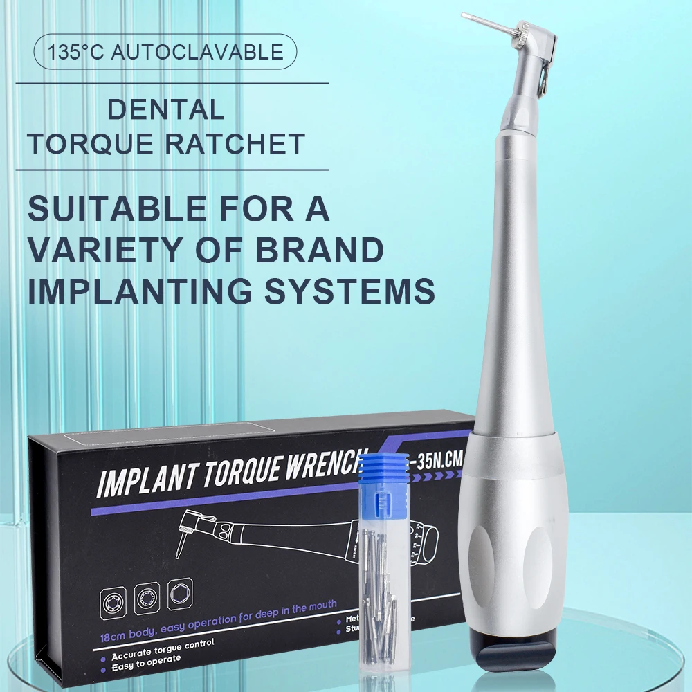 Llave Dinamométrica Universal para Implantes Dentales, 5-35N.cm, con 16 Puntas, Cabezal de Bloqueo, Herramienta de Reparación de Implantes Dentales
