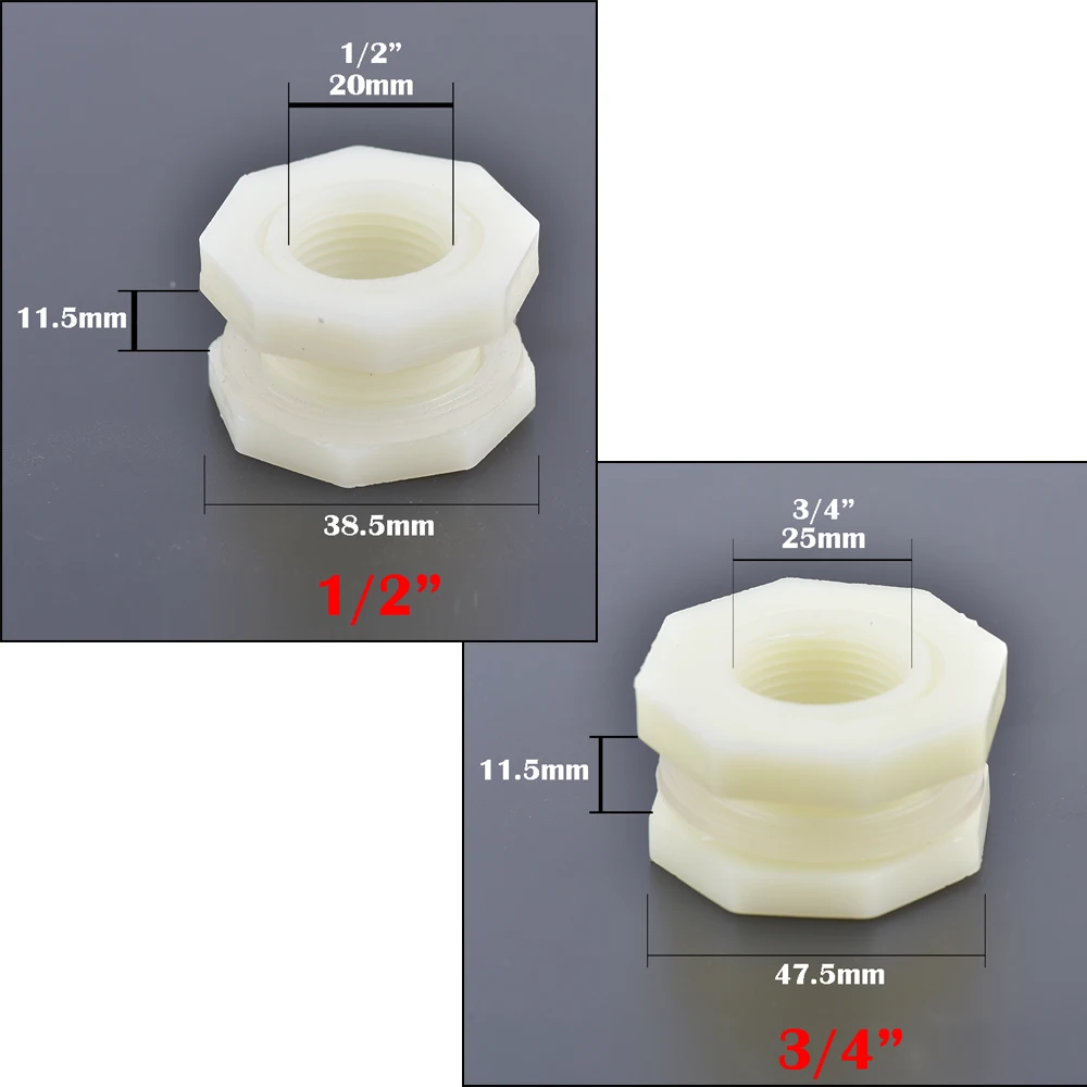 Válvula de conector de tanque de agua de plástico ABS, 1/2 ", 3/4" pulgadas, grifo de acuario, mamparo de tanque, accesorio de drenaje de repuesto