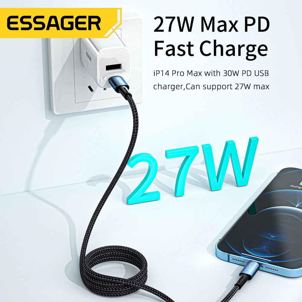 Cable USB C Essager para iPhone 14, 13, 12, 11 Pro Max, XS, Cable de carga rápida de 20W, Cable de datos tipo C para iPad y Macbook