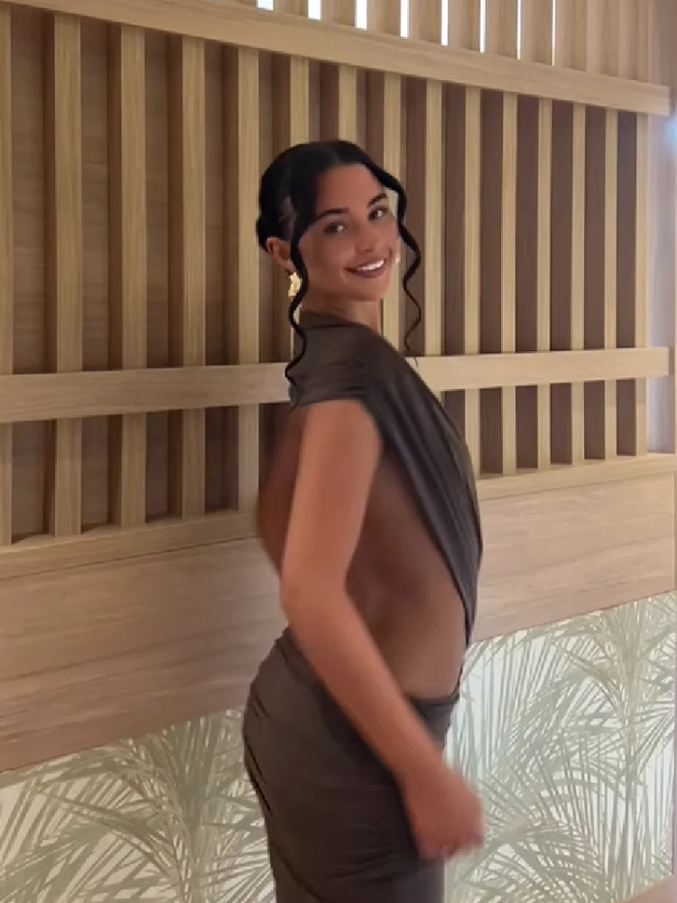 Vestido Maxi Bodycon Chic sin Espalda con Escote en V Profundo y Aberturas en la Cintura para Mujer 2026, sin Mangas, Fruncido, para Fiesta, Club o Noche