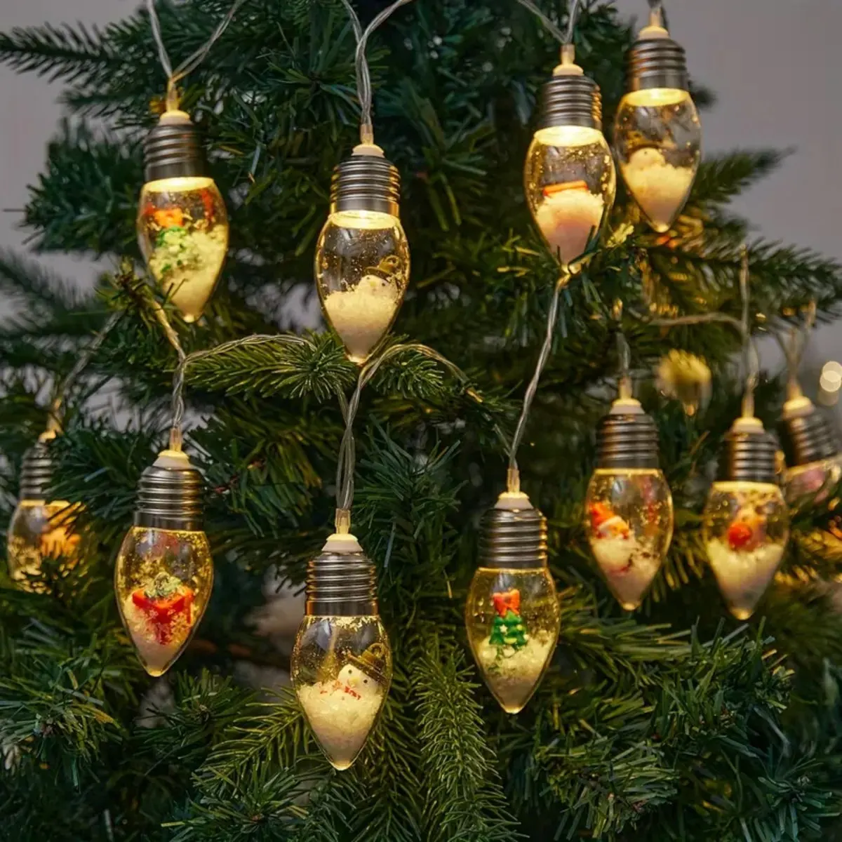 1pc10/20 LED bola de nieve de Navidad bombilla transparente luces de cadena con Navidad Santa Claus muñeco de nieve árbol regalos mezcla de luz alimentada por batería