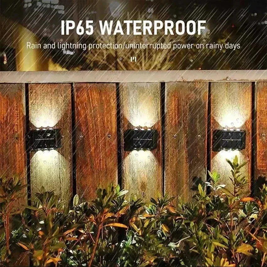 Lámpara Solar de pared para exteriores, luz alimentada por energía Solar impermeable, cuentas de 4LED, ilumina hacia arriba y hacia abajo, decoración de jardín y hogar, luz de pared