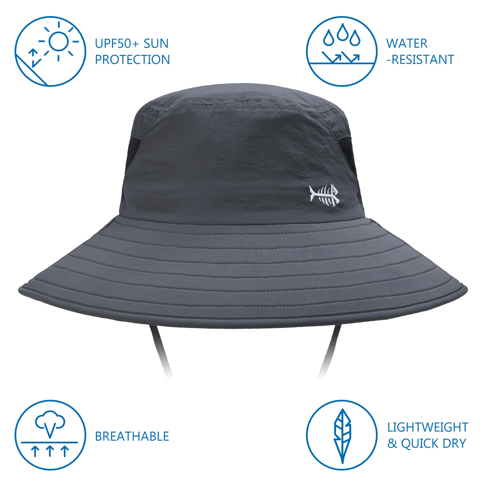 Bassdash UPF 50 + sombrero de sol transpirable con cubierta facial extraíble y solapa para el cuello, sombrero de cubo de ala ancha resistente al agua Unisex