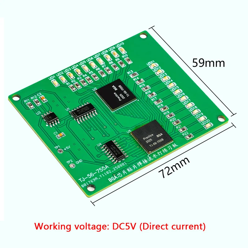 Kit de tablero de práctica de soldadura de Chip BGA, kit de bricolaje de circuito de luz de flujo SMD 555 4017
