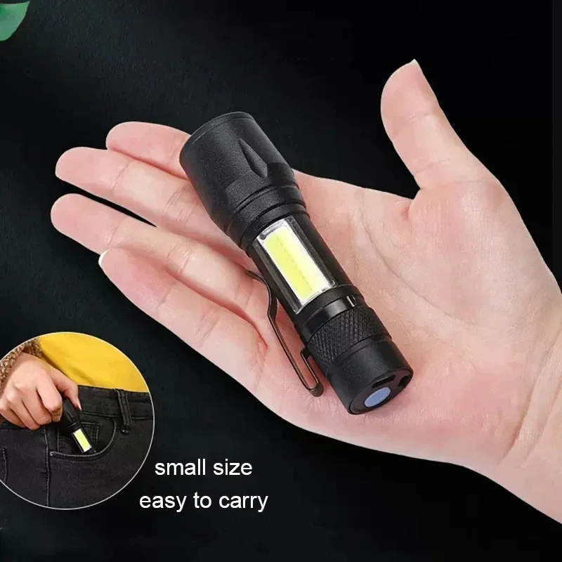 Minilinterna LED portátil, luz COB con Zoom telescópico, recargable por USB, táctica, para acampar, senderismo, linterna de emergencia, 1-6 uds.