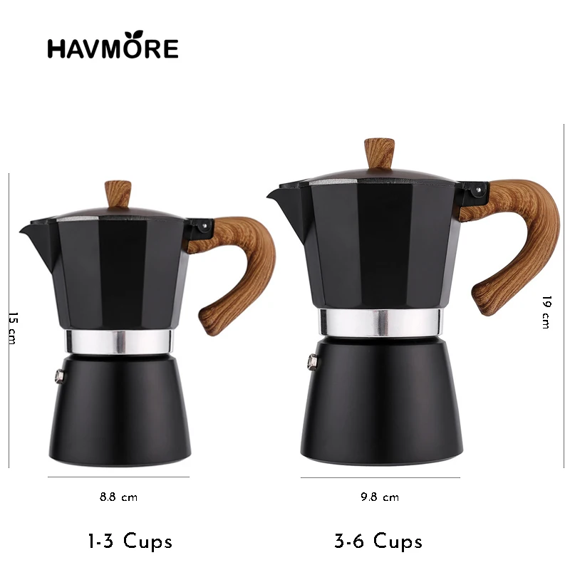 Máquina de Espresso con mango de madera, utensilios de cocina italianos clásicos, accesorios de cafetería, 150ml/300ml