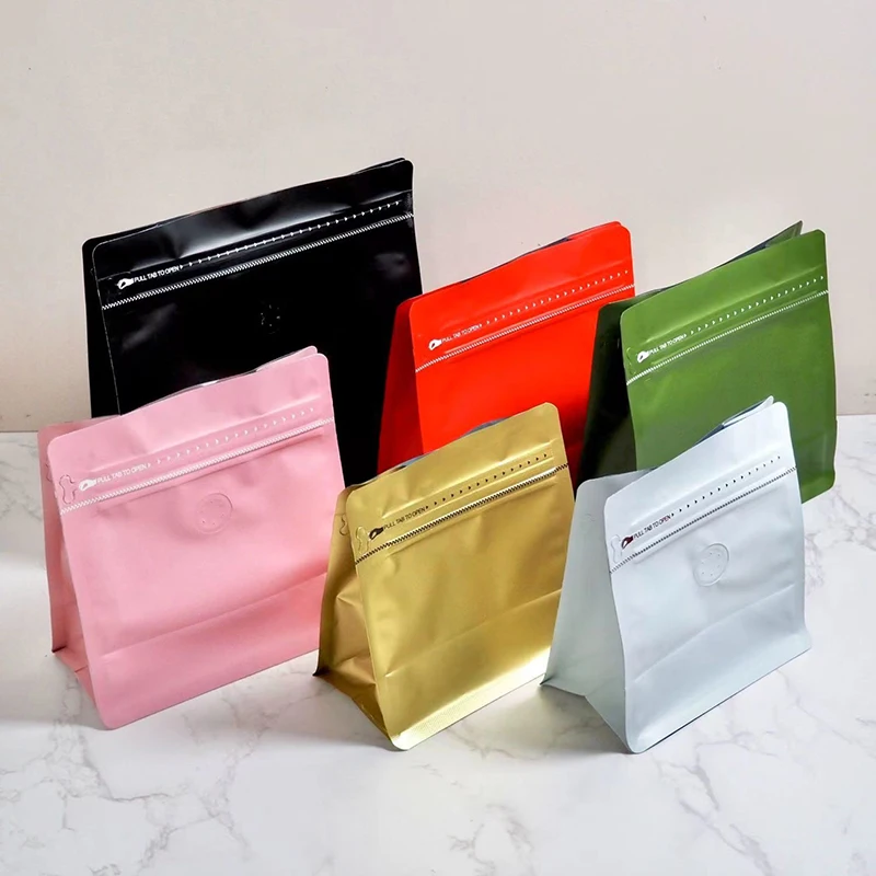 25 uds resellable espesar refuerzo lateral papel de aluminio válvula de bloqueo con cremallera bolsas con cremallera sellado térmico granos de café bolsas de embalaje de té
