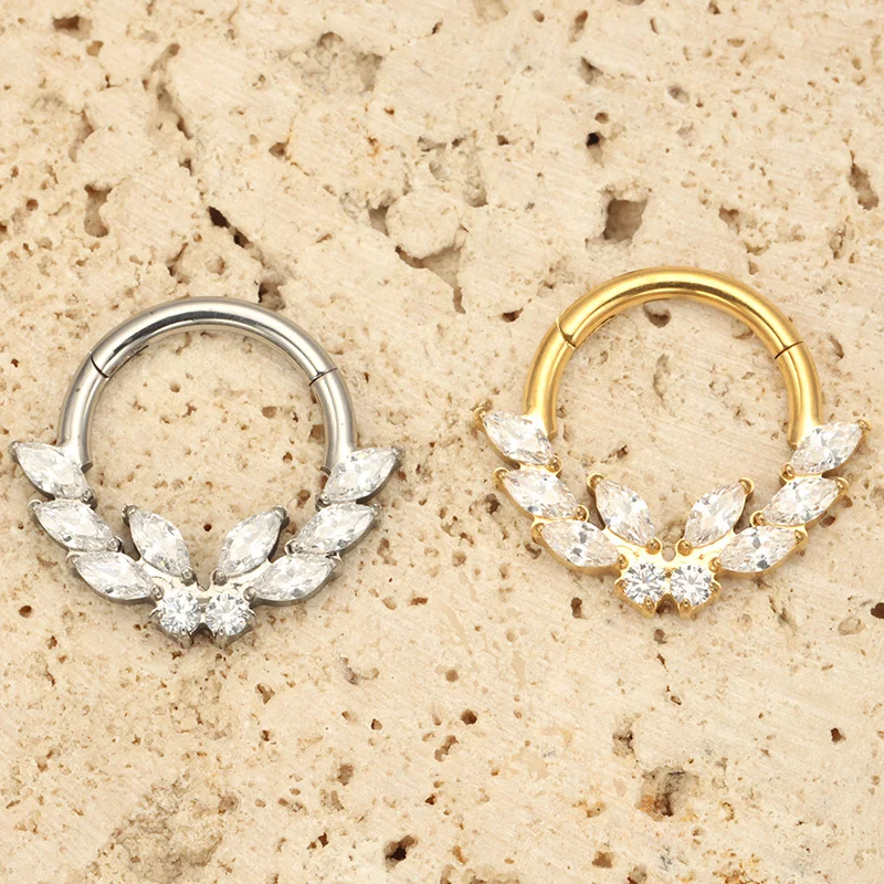 ASTM F136 titanio Laurel mariposa CZ segmento con bisagras nariz anillo Piercing 16G Seg Clicker tabique cartílago Tragus hélice pendiente