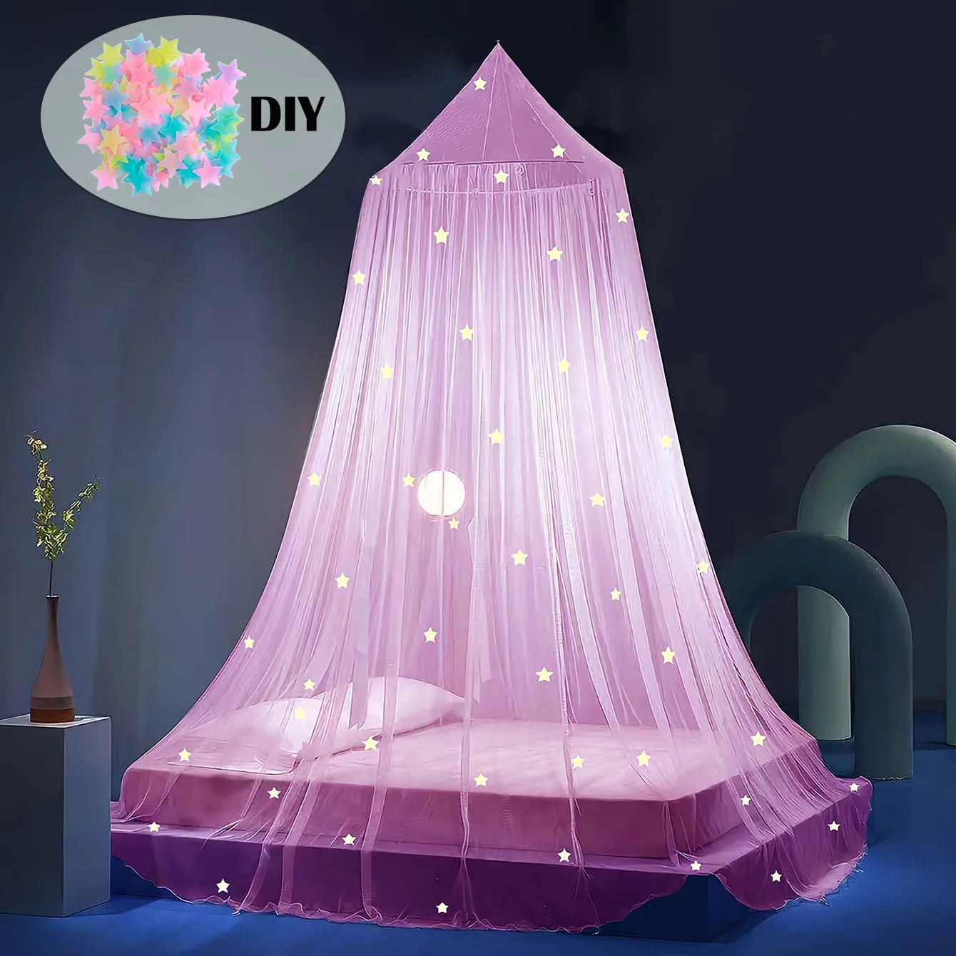 Mosquitera Luminosa Tipo Domo para Cama Infantil, Plegable, con Estrellas Adhesivas, Mosquitera Colgante para Cuna de Bebé, Mosquitera de Princesa