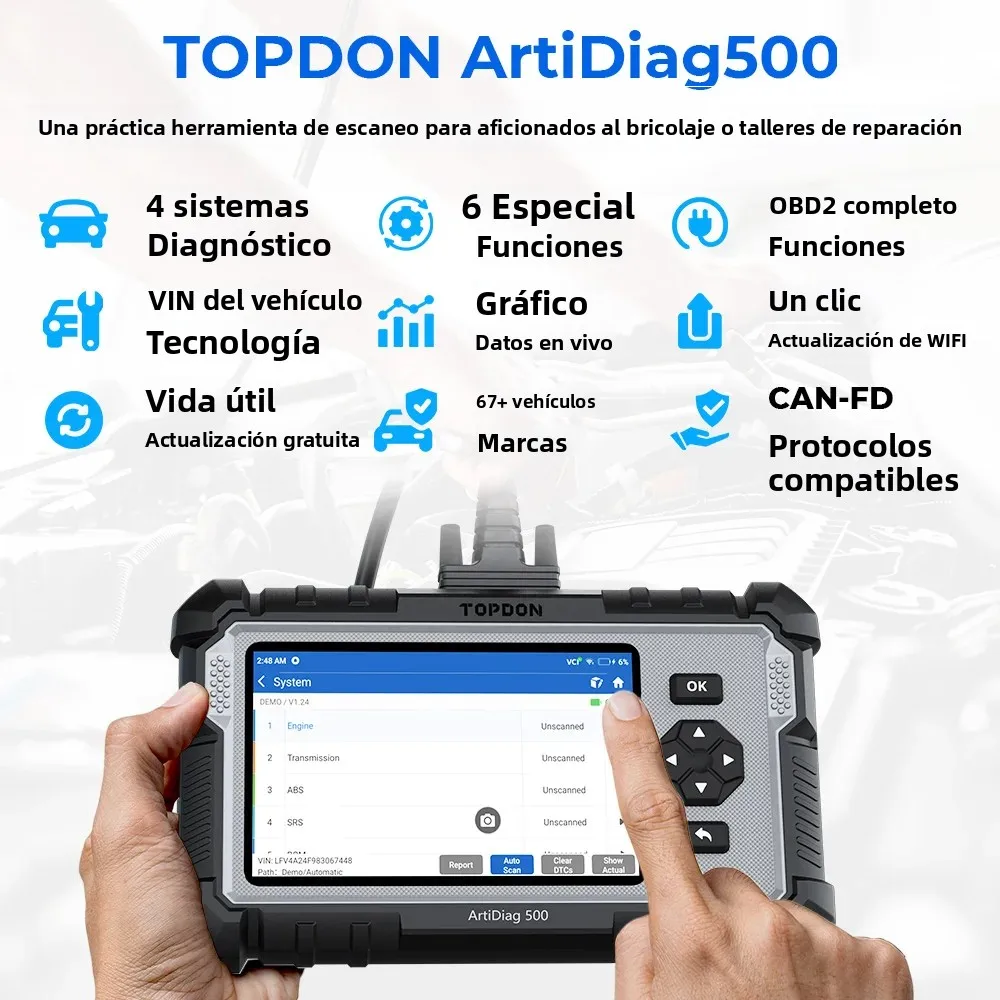 Escáner de Diagnóstico Automotriz TOPDON ArtiDiag500, 4 Sistemas, 6 Funciones de Reinicio, OBD2, Reinicio de SAS/TPMS/BMS/EPB, Herramienta de Diagnóstico para Automóviles, Actualización Gratuita