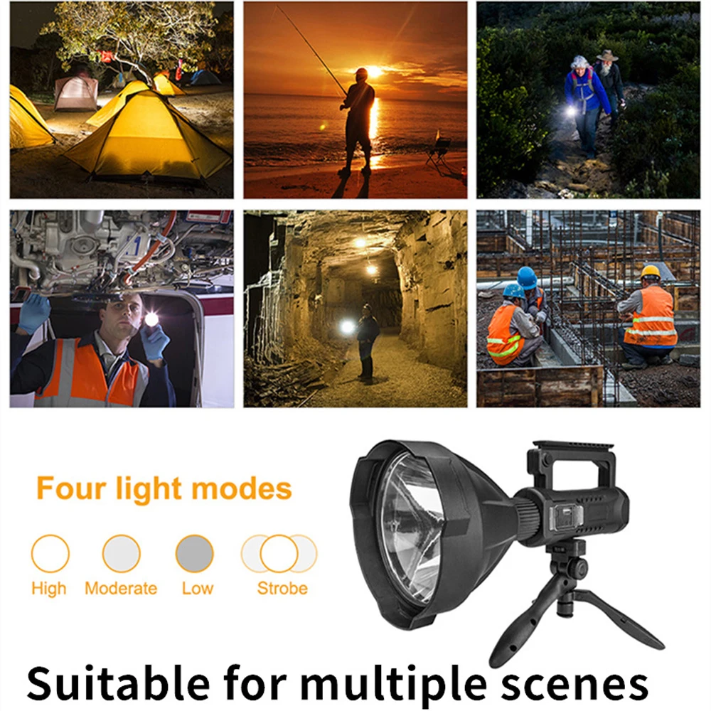 Potente linterna LED portátil, soporte montable, reflector de mano, foco recargable por USB, luz de antorcha impermeable