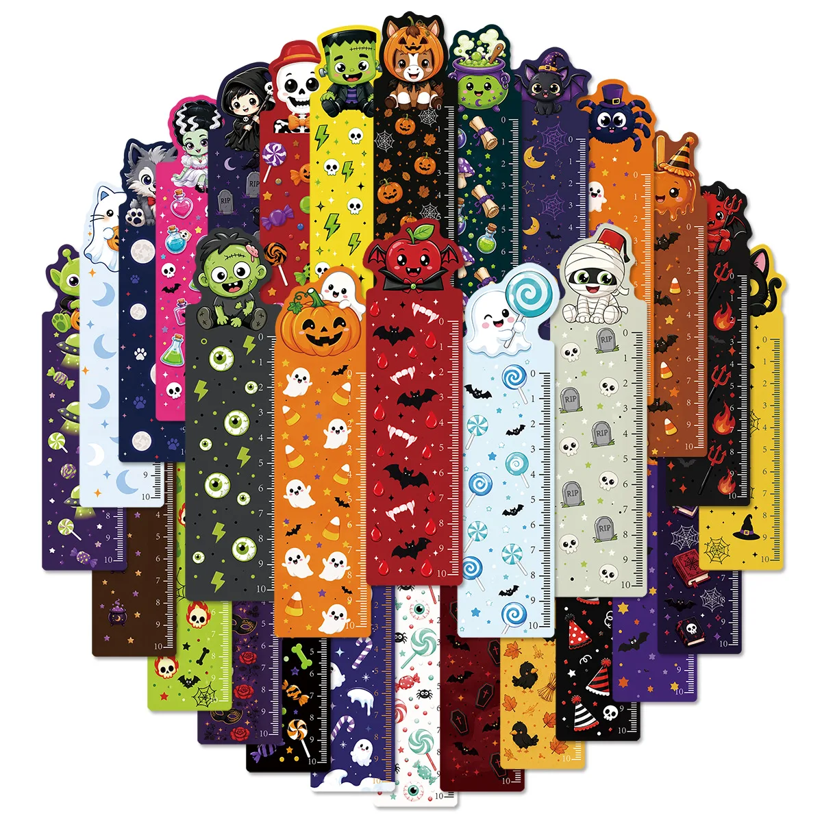 30 Marcadores de Libros con Forma de Dibujos Animados de Halloween, Regla, Graduación, Estudiante, Graffiti, Papelería, Marcadores de Páginas, Suministros de Papelería