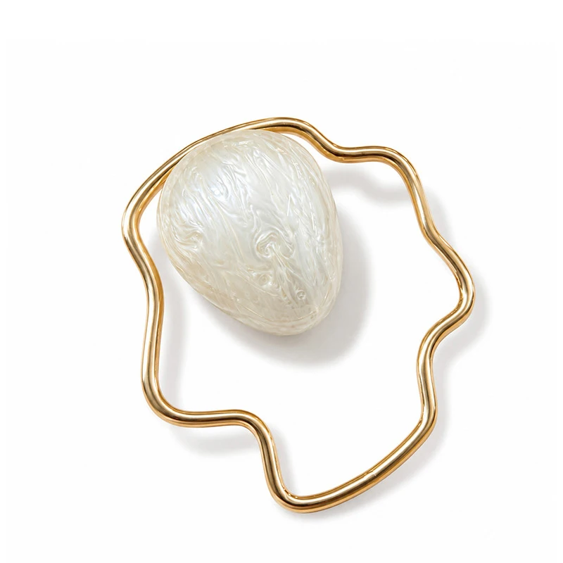 Bolso de Mano de Acrílico con Forma de Huevo, Bolso de Noche con Marco Metálico Irregular para Mujer, Bolso de Mano Elegante de Lujo para Boda, Color Blanco