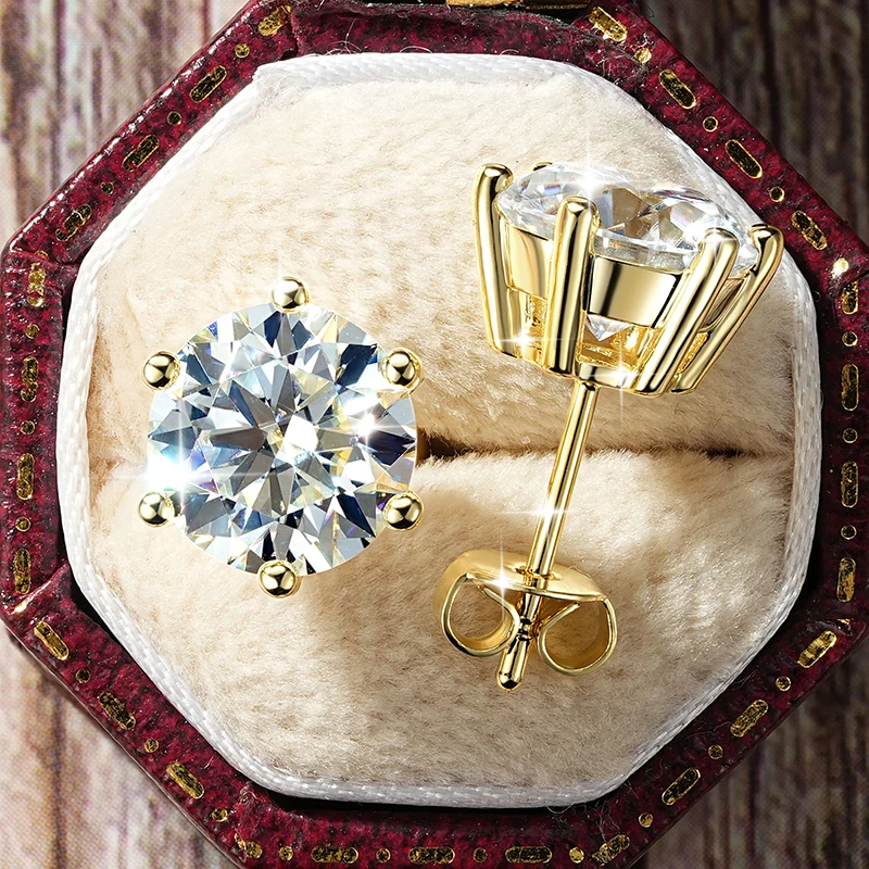 Pendientes de moissanita de color D de 0,5 a 3 quilates, pendientes de diamantes de imitación creados en laboratorio rellenos de oro de 14k para mujeres, joyería para niñas
