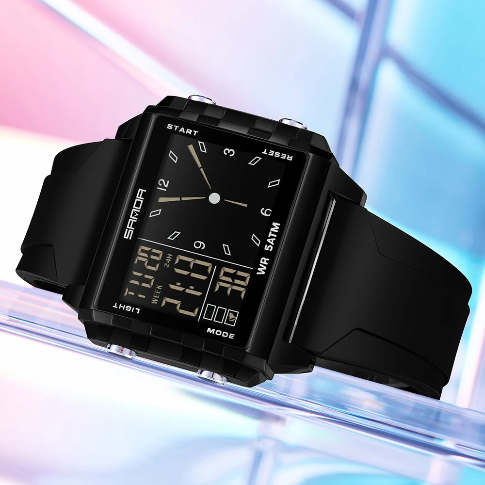 Reloj Digital SANDA de marca de lujo para hombres y mujeres, relojes deportivos con esfera cuadrada resistentes al agua, relojes con pantalla de puntero LED para hombre, relojes masculinos