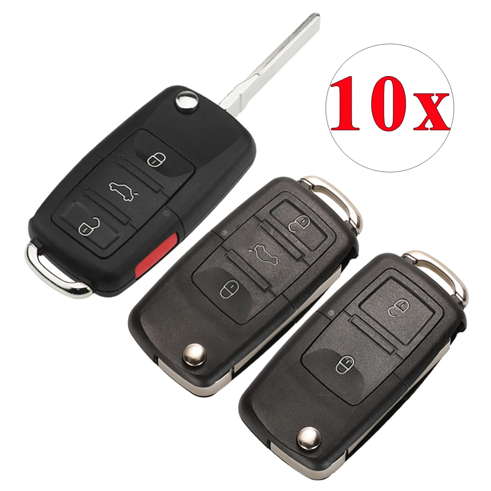 Jingyuqin 10X mejor calidad 3 Tecla de botón Shell para VW Golf Passat Polo Touran Bora Ibiza Leon Octavia Fabia remoto clave sin grabar