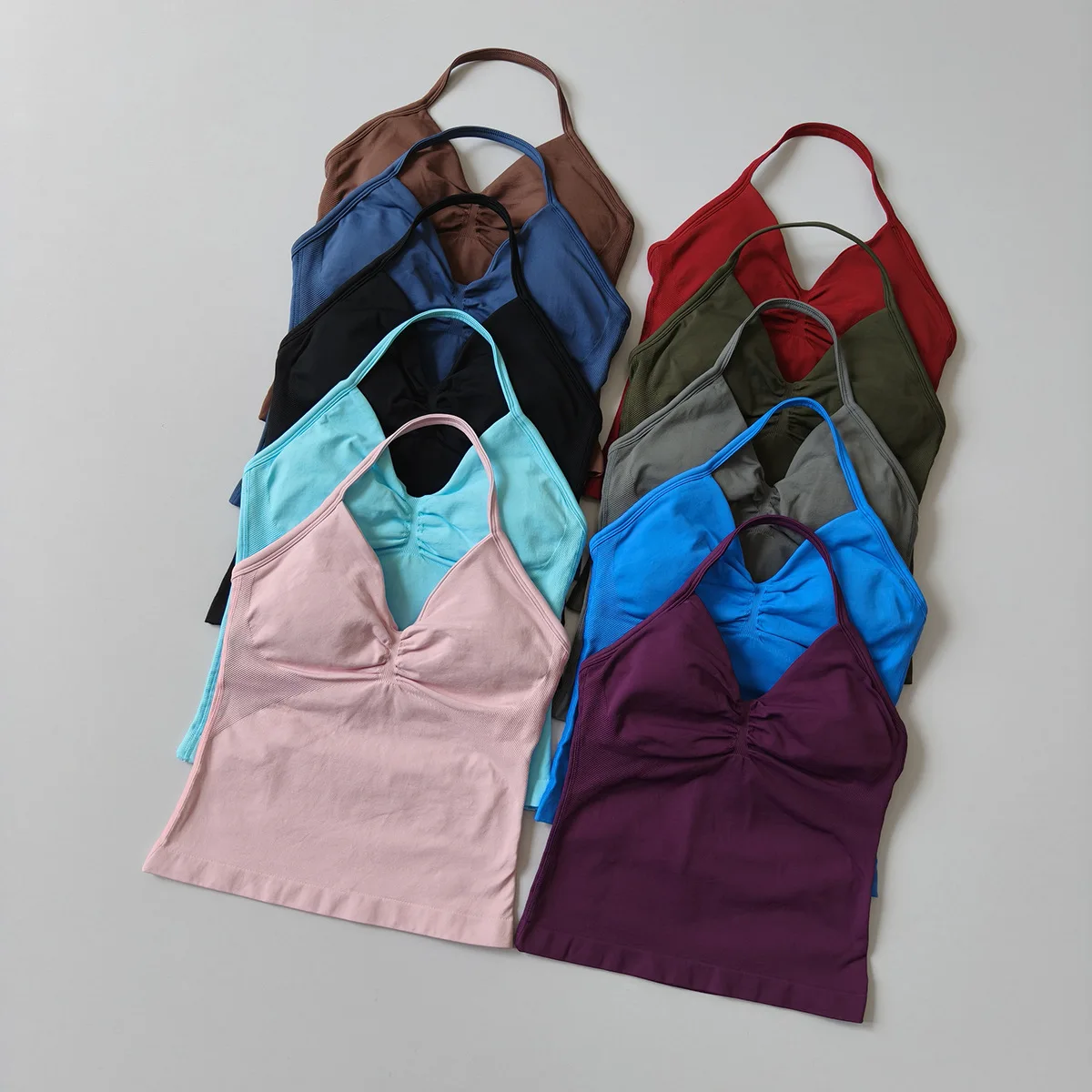 Camiseta sin logotipo para mujer, Top de gimnasio con espalda descubierta y tiras palangre, sujetador con espalda abierta para entrenamiento, camiseta sin mangas para correr y Yoga