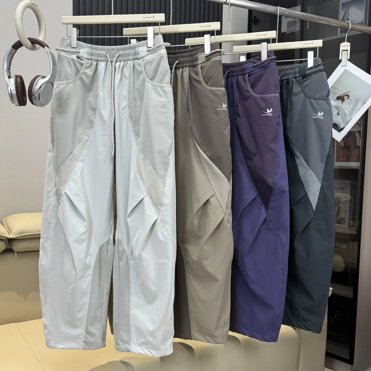 Hombres al aire libre ligero de secado rápido Ultra suelto Casual empalme pierna ancha Techwear pista Cargo pantalones mujeres ropa de calle pantalones holgados