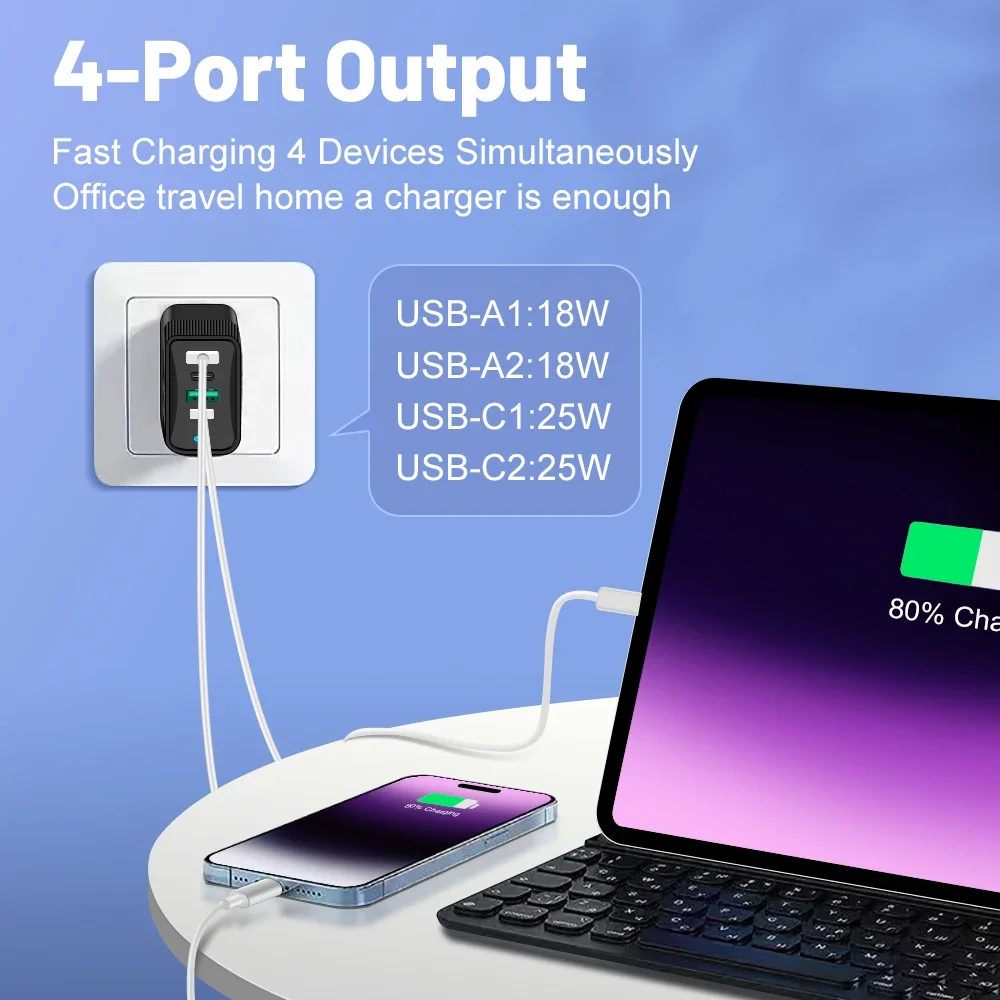 Cargador USB de 100W con carga rápida, 6 puertos, Quick Charge 3.0, cargador de viaje para iPhone, Samsung, Huawei.