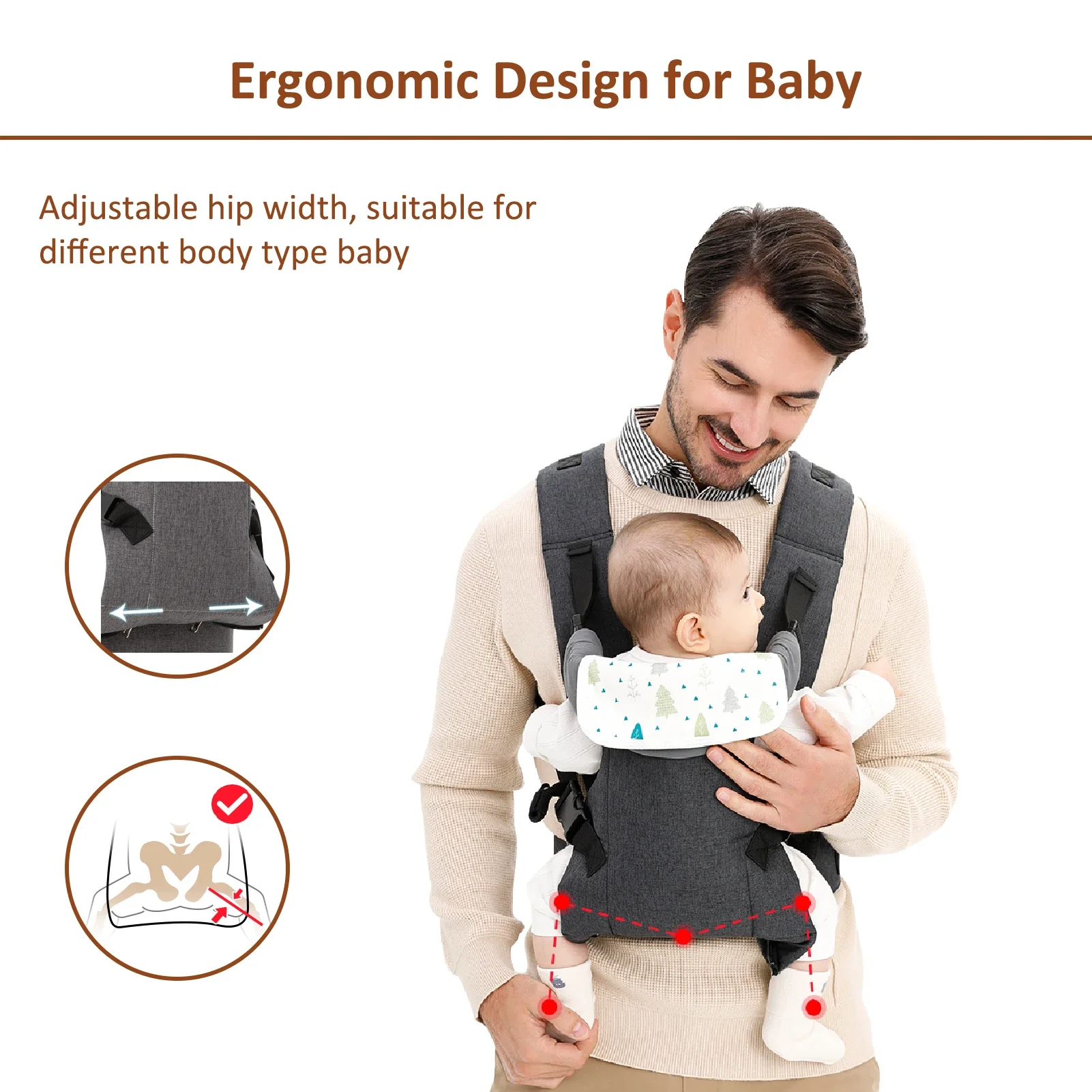 Portabebés para recién nacidos y niños pequeños de 7 a 45 libras, portabebés plegables para todas las estaciones, parte delantera y trasera con soporte Lumbar para asiento de cadera