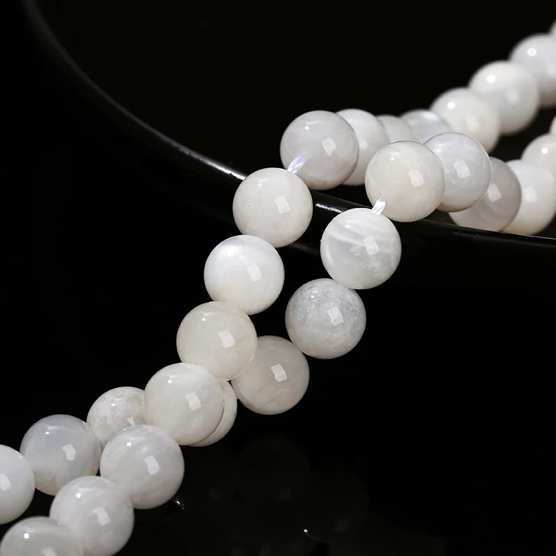 Cuentas de piedra lunar blanca de piedra Natural 3A, cuentas redondas espaciadoras sueltas brillantes de 6, 8 y 10mm para fabricación de joyería, accesorio para pulsera y collar Diy