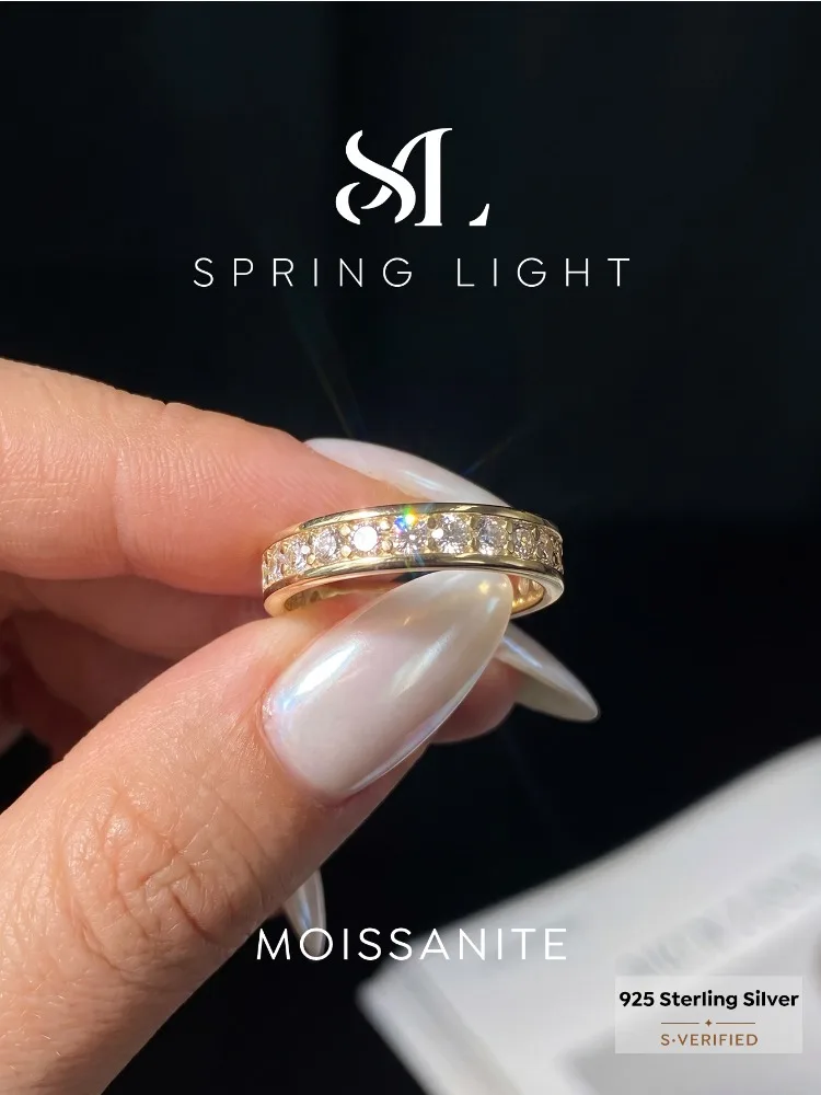 Anillos de Diamante Moissanita Redondo Real de Lujo con Certificado para Mujer, Aniversario, Boda, Plata de Ley 925, Joyería Fina