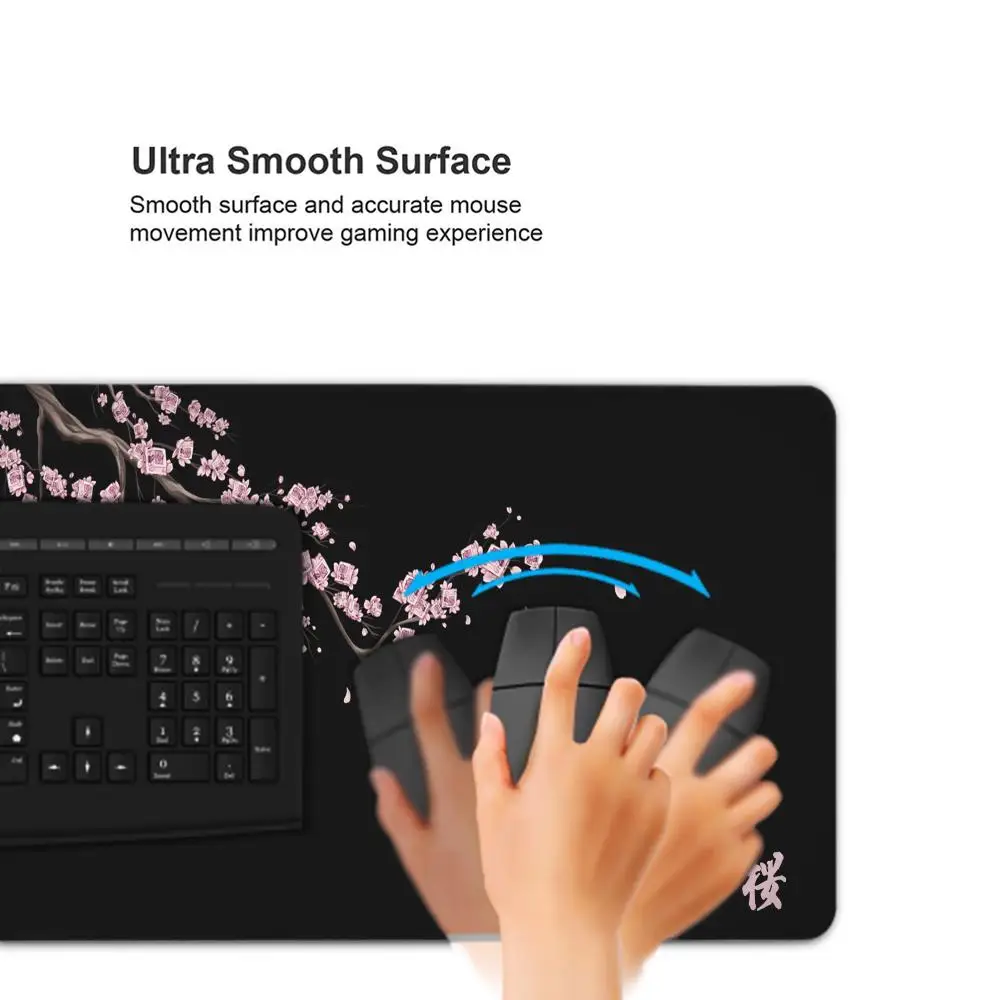 Alfombrilla de ratón japonesa Sakura, alfombrilla de escritorio para juegos de ordenador portátil, color gris, alfombrilla de ratón Sakura, animación, teclado para juegos de oficina, escritorio de ordenador