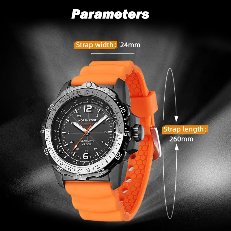 NORTH EDGE EVOQUE 2 reloj militar Digital para hombre, reloj de pulsera deportivo ambiental con energía Solar para hombre, relojes luminosos resistentes al agua 50M