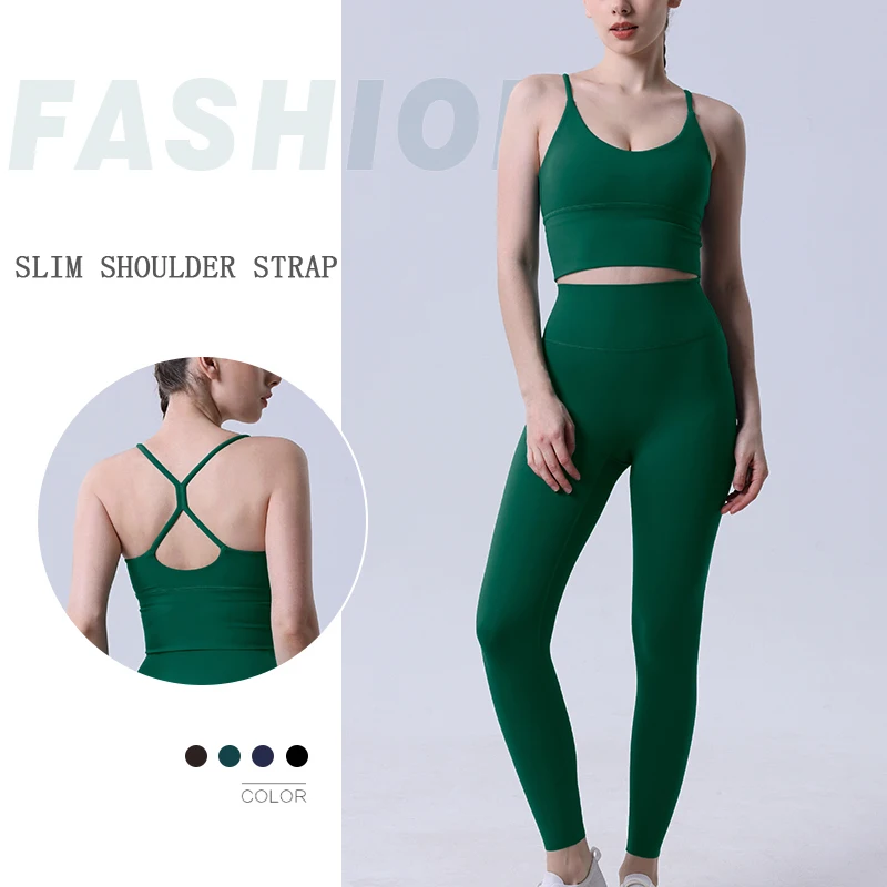 Ropa de Yoga de 2 piezas, chándal para mujer, ropa atlética, traje de Fitness para Pilates, entrenamiento de gimnasio, ropa de realce, Sujetador deportivo, traje de mallas
