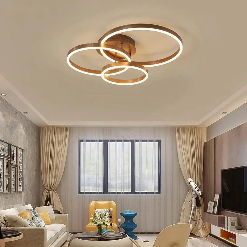Candelabros circulares Led creativos de estilo nórdico, iluminación para dormitorio, sala de estar, comedor, lámpara dorada marrón brillante, lámparas de interior para el hogar