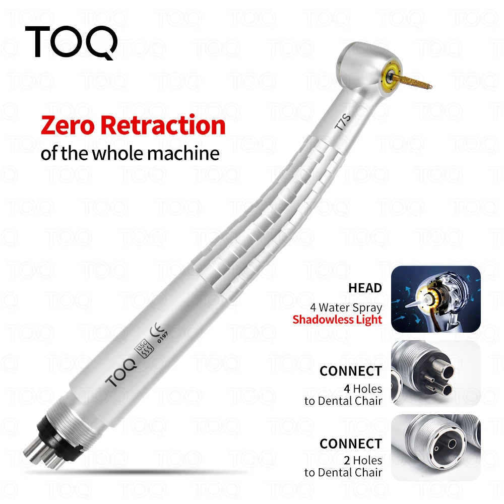 TOQ Dental LED Pieza de mano de alta velocidad con retracción cero, botón pulsador, turbina de aire, 4 salidas de agua, alta rotación, herramienta de instrumento clínico