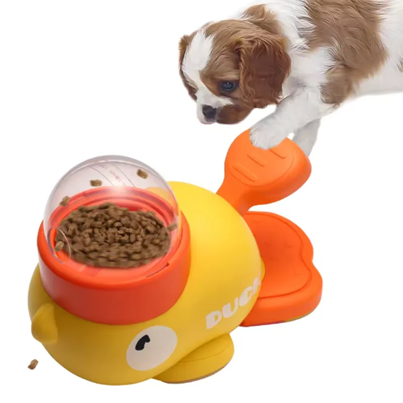 Perro, gato, comedero para mascotas, pequeño pato amarillo, rompecabezas interactivo, máquina de alimentación para perros, cachorro, juguete de comida faltante, fondo antideslizante