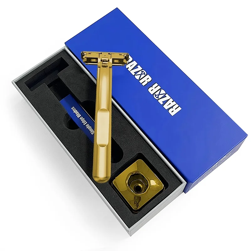 Maquinilla de Afeitar de Seguridad de Doble Hoja con Cabezal Pivotante, Maquinillas de Afeitar de Metal Reutilizables para Hombre con 10 Hojas y Soporte, Afeitado Suave y Limpio