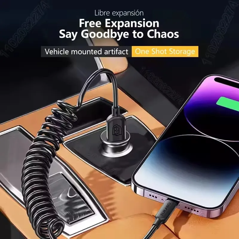 Cable de resorte elástico USB A Cable de carga para Apple iPhone 27W línea de datos 14 13 12 Pro XS Max Plus accesorio de teléfono de carga rápida