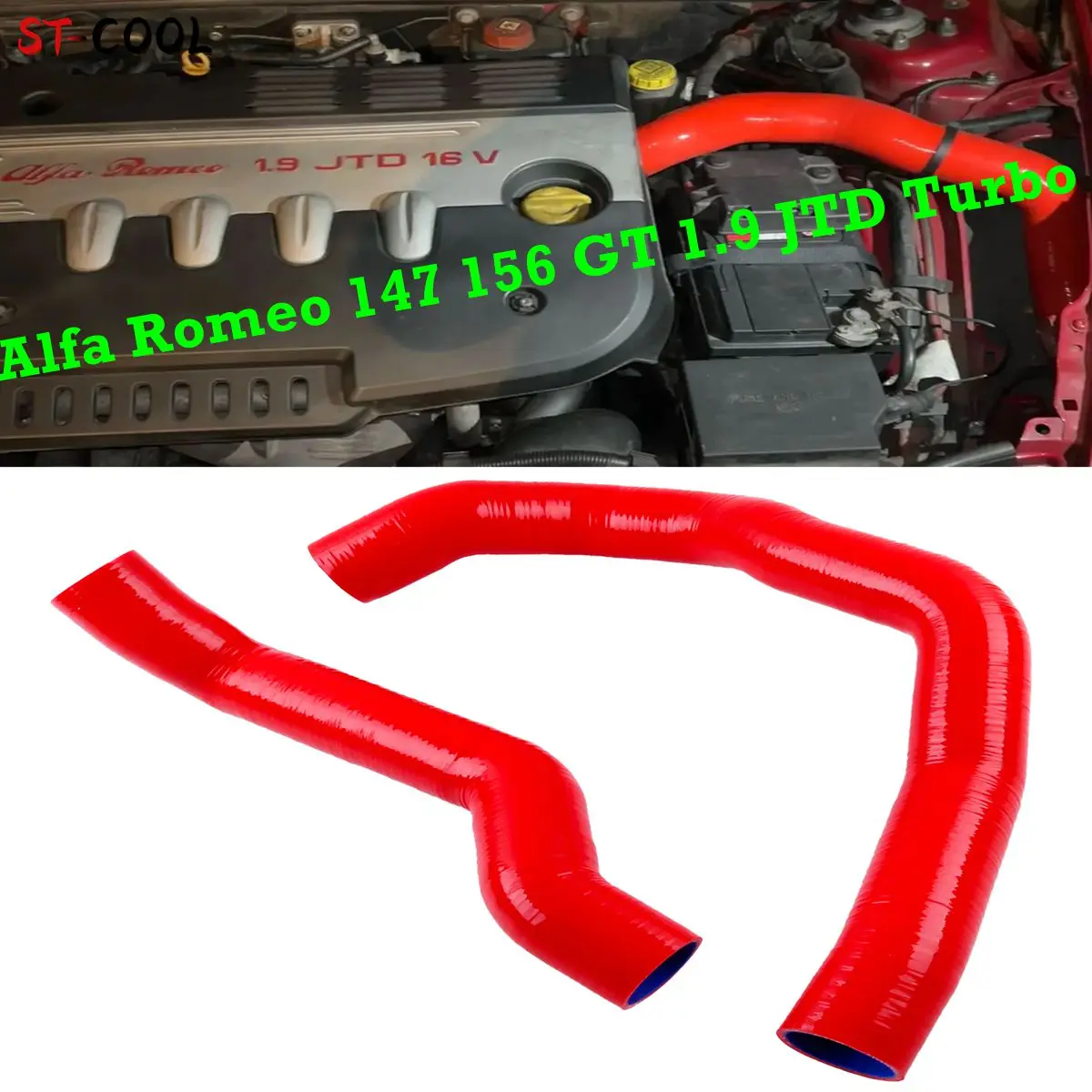 Para Alfa Romeo 147 156 GT 1.9 JTD Turbo, manguera de silicona roja/negra/azul/verde rígida para el intercooler, superior e inferior, 1 unidad o 2 unidades, 4 capas.