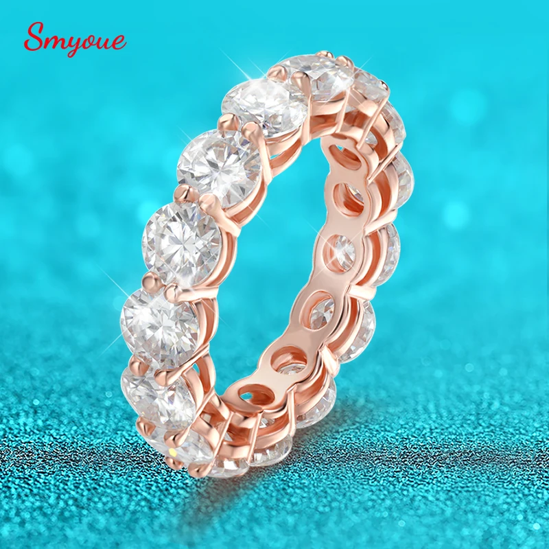 Smyoue 3/3, 5/5mm Color oro rosa todos los anillos de moissanita para mujer anillo de boda brillante 925 bandas de joyería clásicas de Plata de Ley