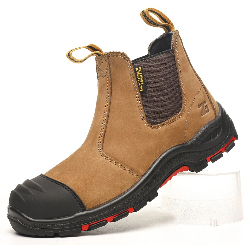 Botas de cuero genuino para hombre, zapatos de seguridad para el trabajo, antigolpes, antipinchazos, antiescaldado, zapatos de soldador, botas protectoras Chelsea para hombre