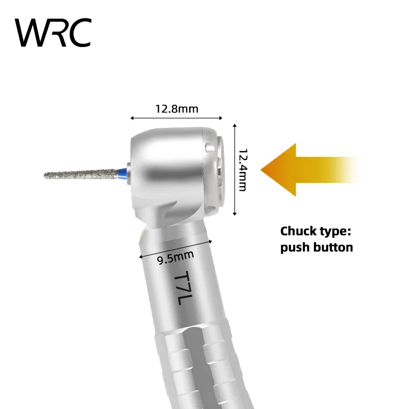Pieza de mano dental LED de alta velocidad T7L, sin retracción, con 4 pulverizaciones de agua, botón pulsador, 2/4 orificios, pieza de mano de turbina de aire para clínica dental