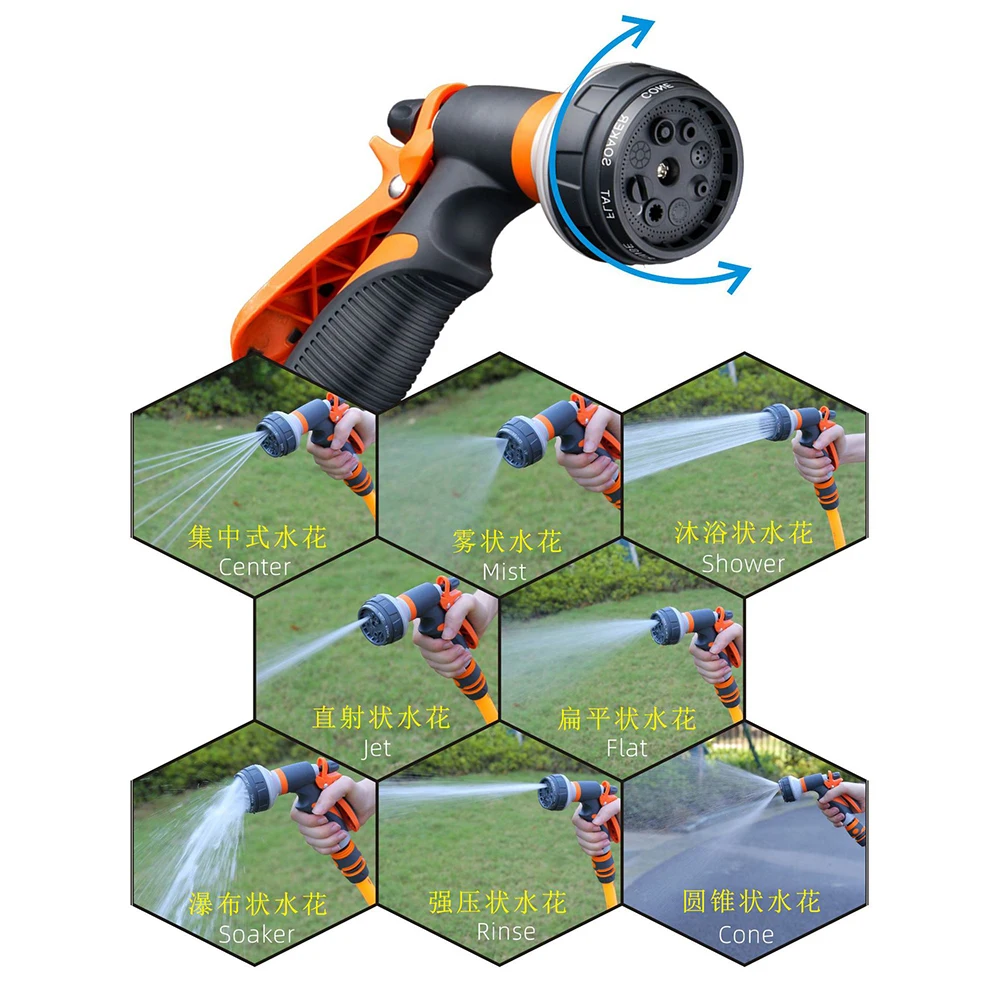 Pistola de riego para jardín, pulverizador de alta presión de 8 modos, boquilla de riego ajustable para plantas, césped, patio, aspersor de riego