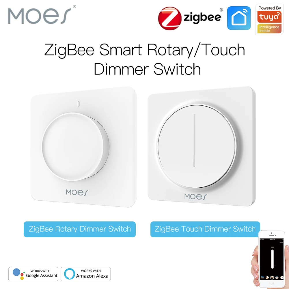 Nuevo interruptor atenuador de luz giratorio/táctil inteligente ZigBee, Control por aplicación remota Smart Life/Tuya, funciona con asistentes de voz de Google Alexa, UE