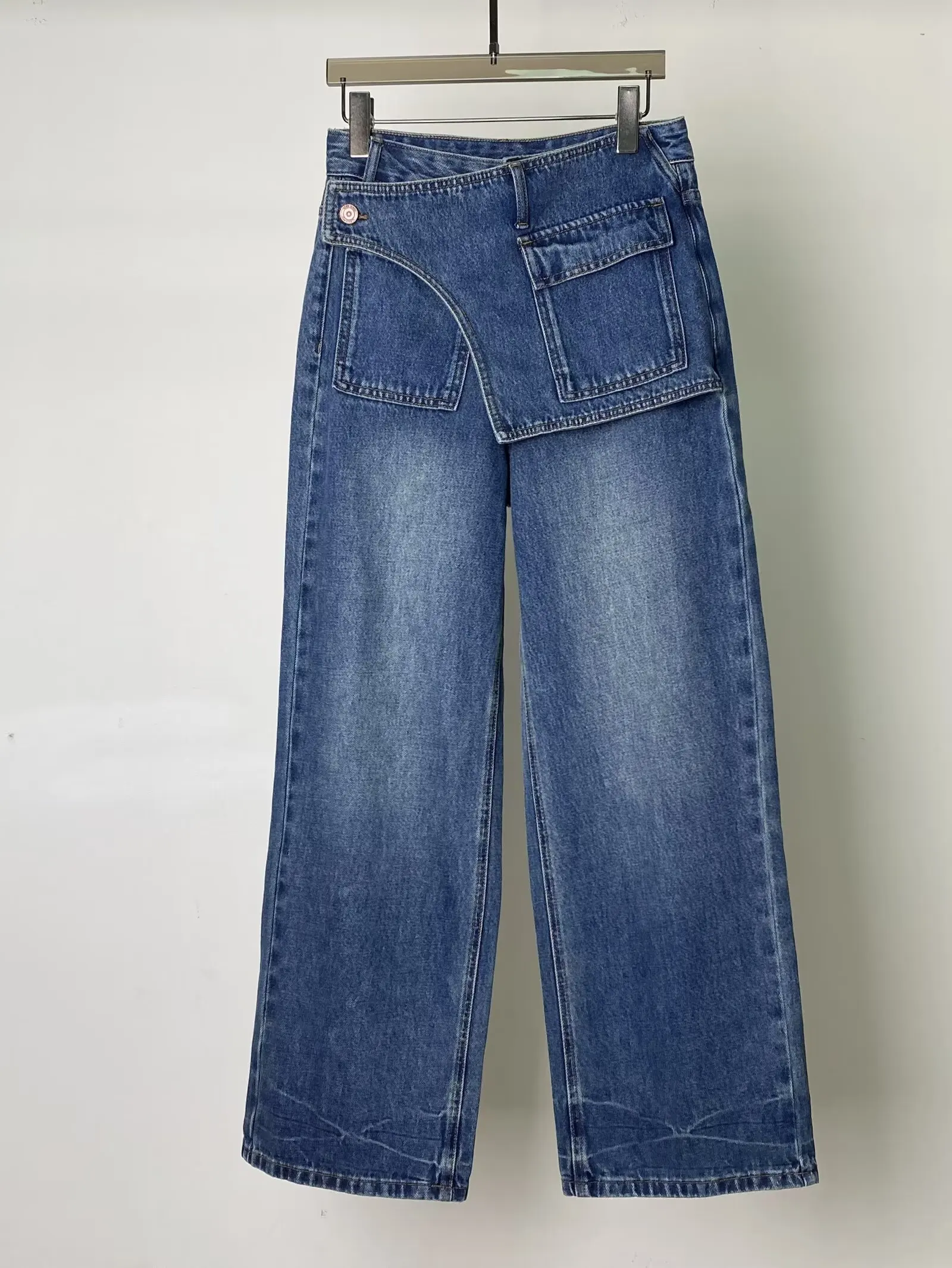 Jeans de Mujer Talla Grande Estilo Americano, Vintage, Lavados, de Cintura Alta, Irregulares, Holgados, de Pierna Ancha, Pantalones Vaqueros Combinables para Mujer