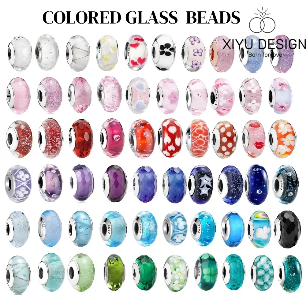 2025 cuentas clásicas de Plata de Ley 925 con forma de hoja de flor de colores, arcoíris cósmico, abalorios de cristal de Murano aptos para pulsera DIY, regalo de joyería para mujer