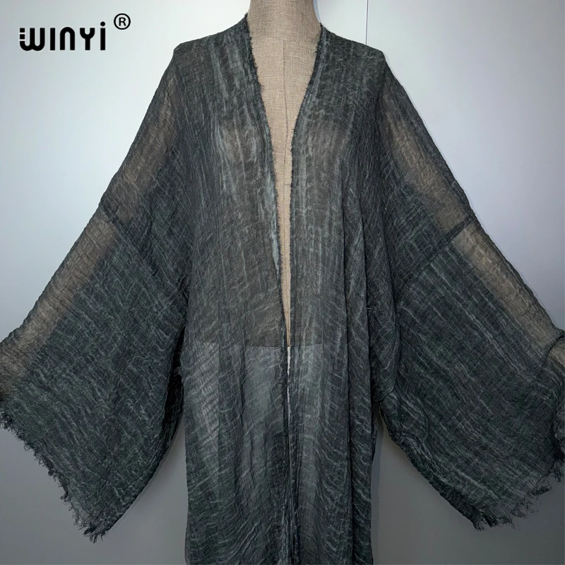 WINYI - Vestido largo tipo cárdigan suave para mujer, estilo bohemio, cómodo, holgado, para la playa, kimono, abaya, estilo Dubái, lujo, fiesta, estilo africano