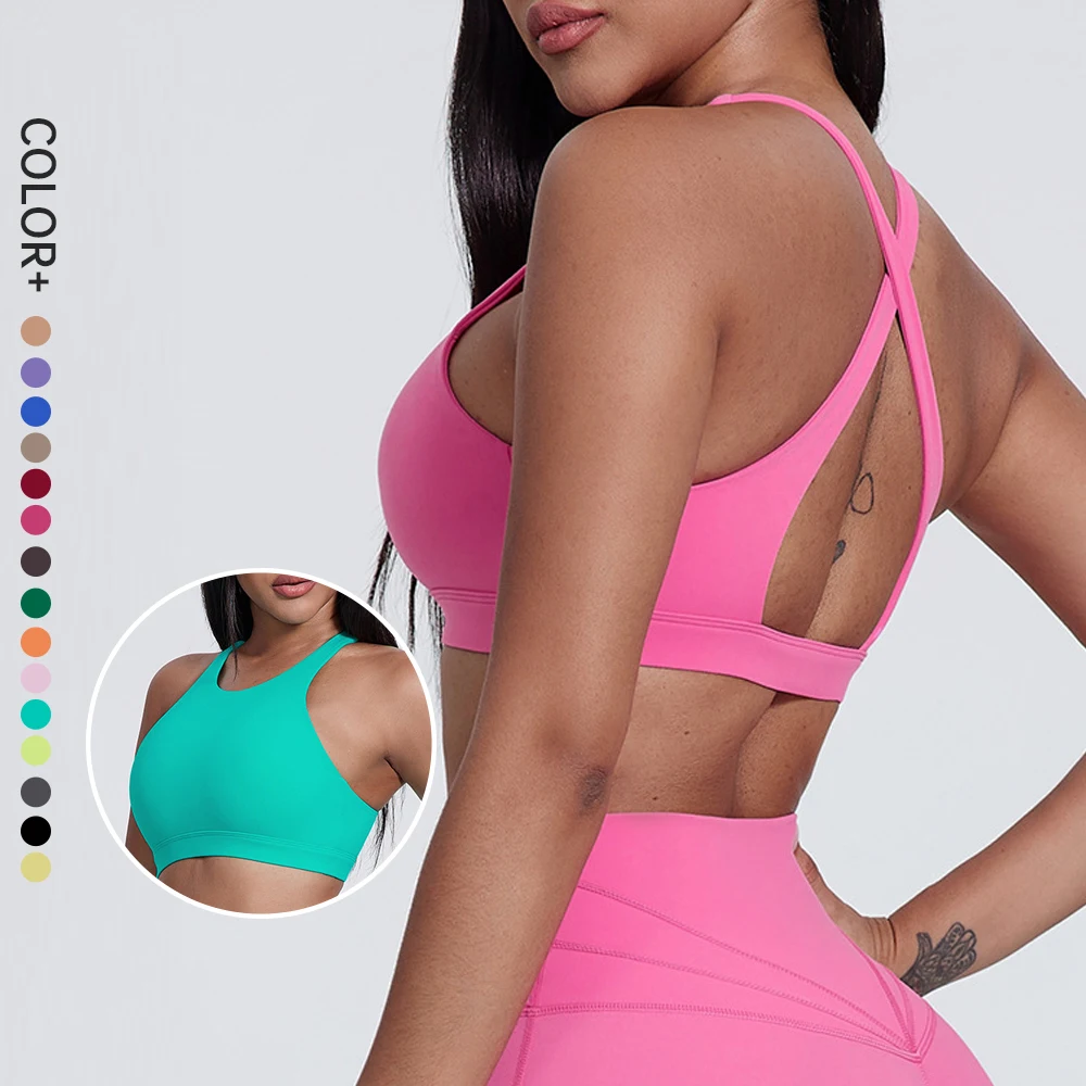 Sujetador Deportivo SHINBENE con Cuello Alto y Push-Up, con Relleno Extraíble, Ligero, Cómodo y Elástico en Cuatro Direcciones para Gimnasio, Yoga y Entrenamiento