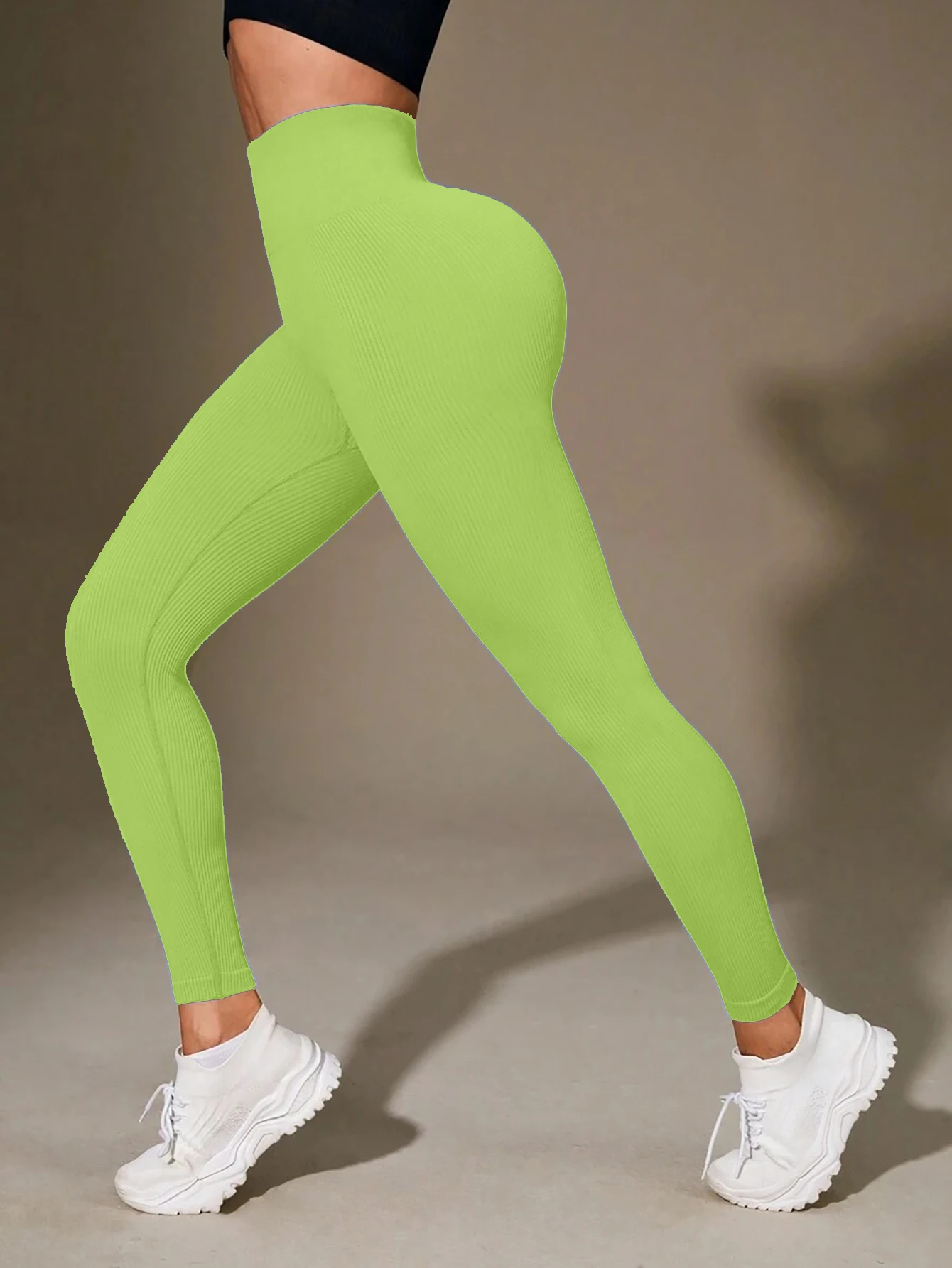 Pantalones de yoga acanalados de cintura alta para mujer, mallas de entrenamiento elásticas con control de barriga de color sólido para fitness, gimnasio, salón y uso diario